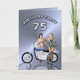 Convite 75ª Festa de aniversário com moça e moto