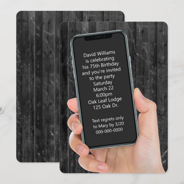 Convite 75ª Mensagem de Texto de Festa de aniversário (Frente/Verso)