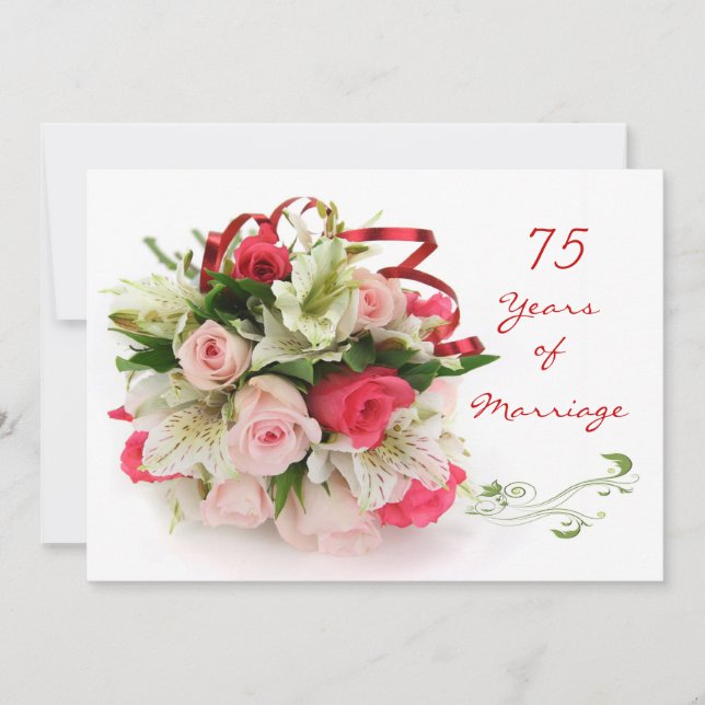 Convite 75º aniversário de casamento. Rosas e lírios (Frente)