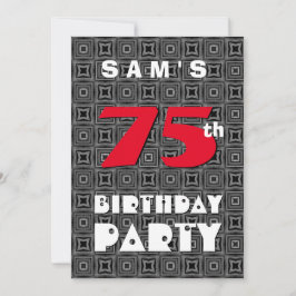 Convite 75º Aniversário Para Ele Padrão Branco Preto A11