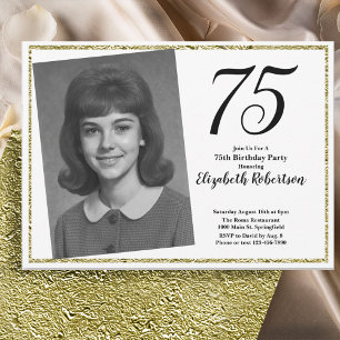 Convite 75º Personalizado Foto Branco e Dourado