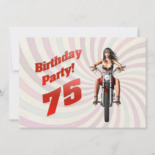 Convite 75.ª festa de aniversário com uma garota em uma mo