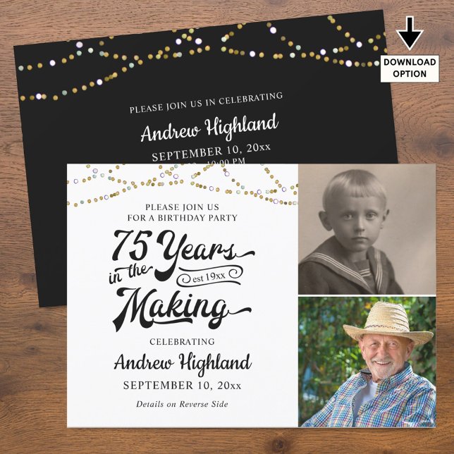 Convite 75.º aniversário 75 ANOS NO FAZER Negro Dourado (Criador carregado)