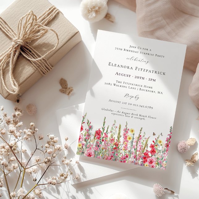 Convite 75. º aniversário Aniversário do Flower de Nascime (Criador carregado)