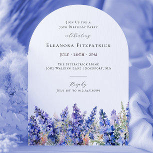 Convite 75.º Aniversário Blue Larkspur Julho Flower Arch