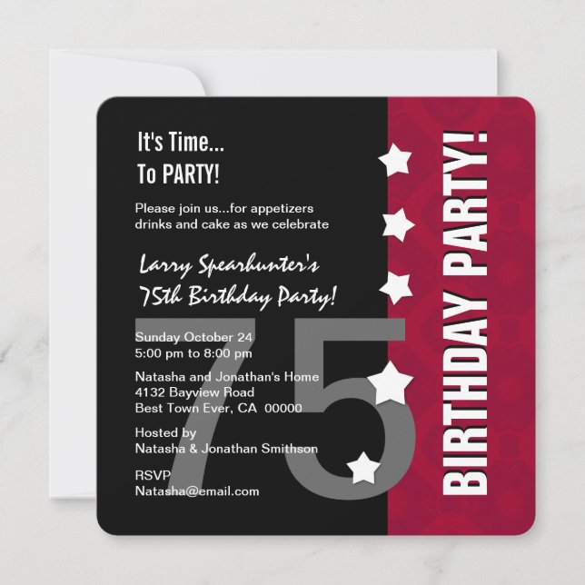 Convite 75.º Aniversário Engraçado Não em Hill Z75D (Frente)