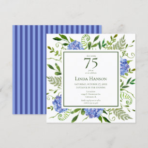 Convite 75. º aniversário - Hydrangeas azuis
