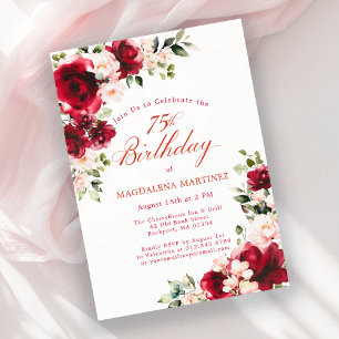 Convite 75.º Aniversário Rosa vermelha Rosa, Peony Floral
