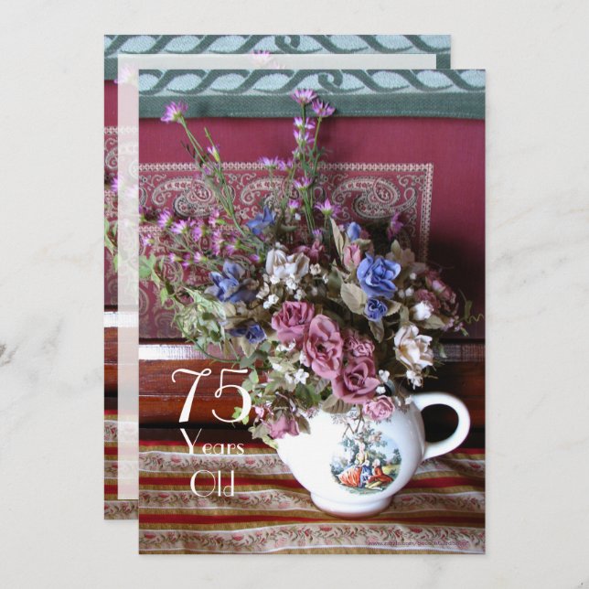 Convite 75.a Festa de aniversário, bule de cerveja, roxo (Frente/Verso)