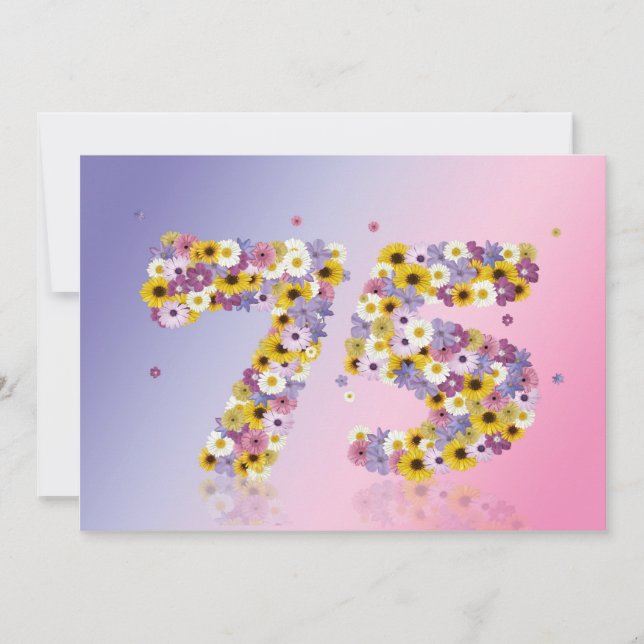 Convite 75.a Festa de aniversário, com letras floridas (Frente)