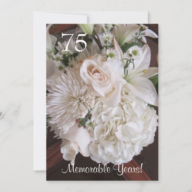 Convite 75 Celebração de Aniversário/Floral Branco Elegant (Frente)