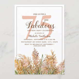 Convite 75 Fabuloso Capim-dos-Pampas em Branco Aniversário