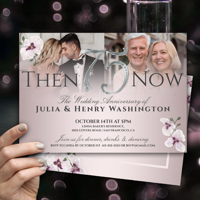 Convite 75th Anniversary Graceful Orchid Then And Now (Criador carregado)