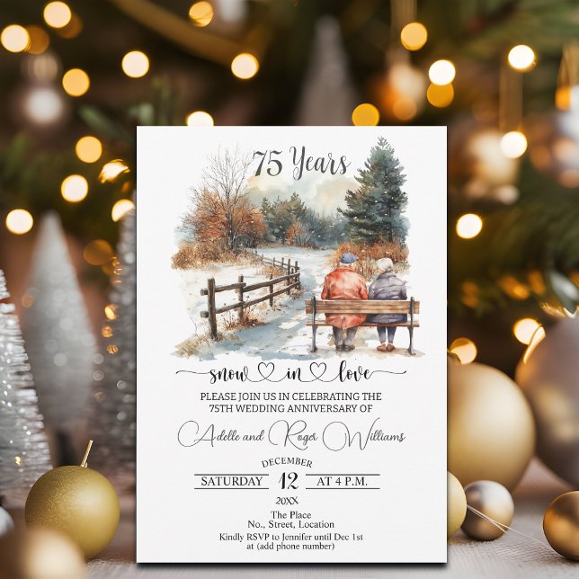 Convite 75th Wedding Anniversary Winter Landscape Romantic (Criador carregado)