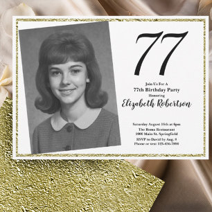 Convite 77º Personalizado Foto Branco e Dourado