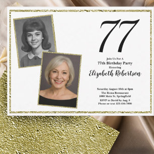 Convite 77º Personalizado Foto Branco e Dourado