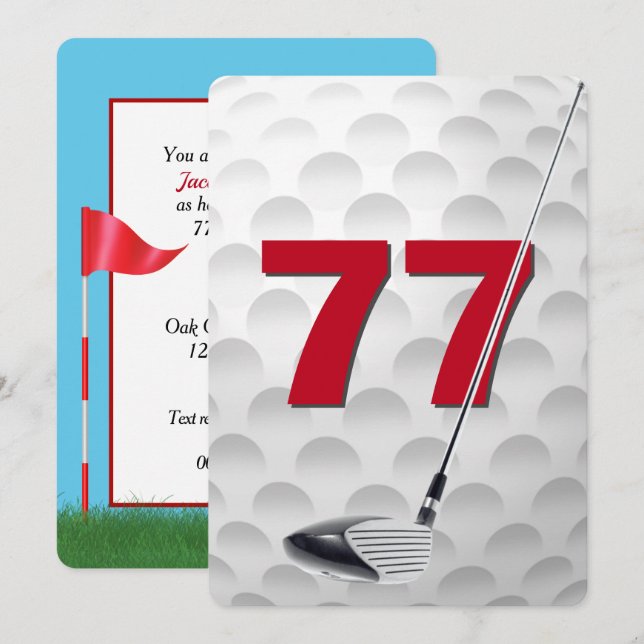 Convite 77th Birthday Golf Theme Party (Frente/Verso)