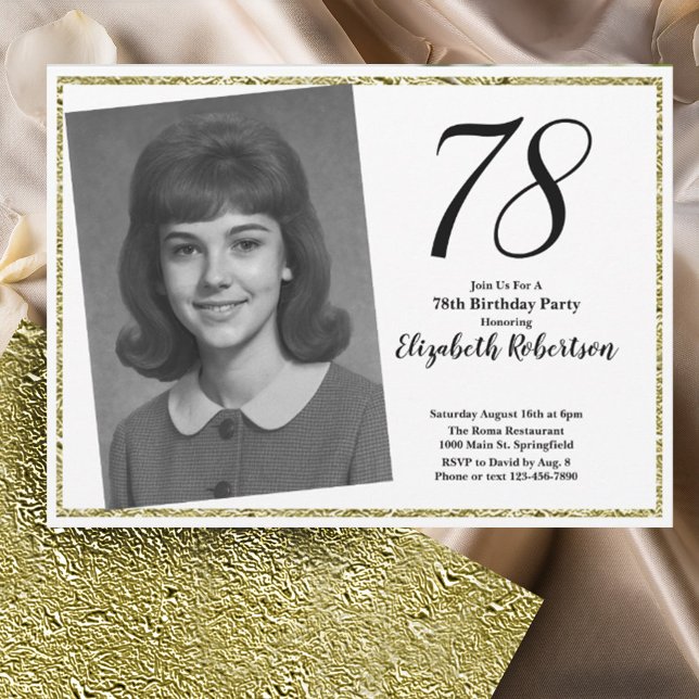 Convite 78ª Foto Personalizada Branco e Dourado  (Criador carregado)
