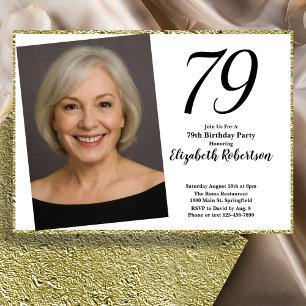 Convite 79º Branco e Dourado Foto Personalizada