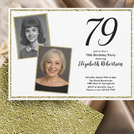 Convite 79º Personalizado Foto Branco e Dourado