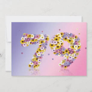 Convite 79.a Festa de aniversário, com letras floridas