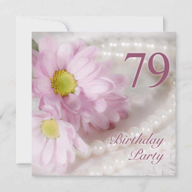 Convite 79th Birthday party invitation with daisies (Frente)