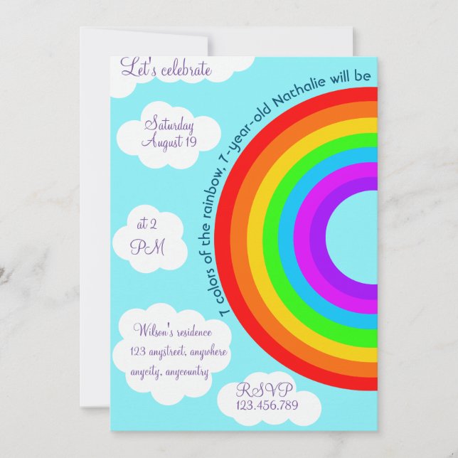 Convite 7 aniversário 7 cores do arco-íris (Frente)