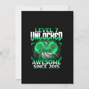 Convite 7 Birthday Boy Video Gamer Nível 7 Desbloqueado