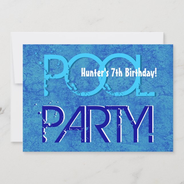 Convite 7 Birthday Kid's Piscina Party Blue V07 (Frente)