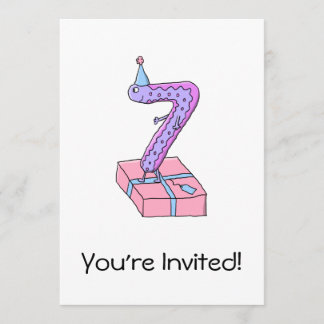 Convite 7 Birthday Pink e Roxo Cartoon.
