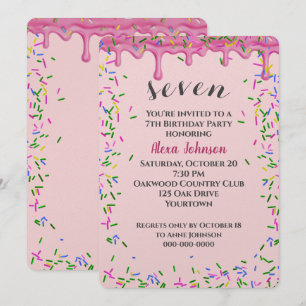 Convite 7 Birthday Pink Iching E Sprinkles