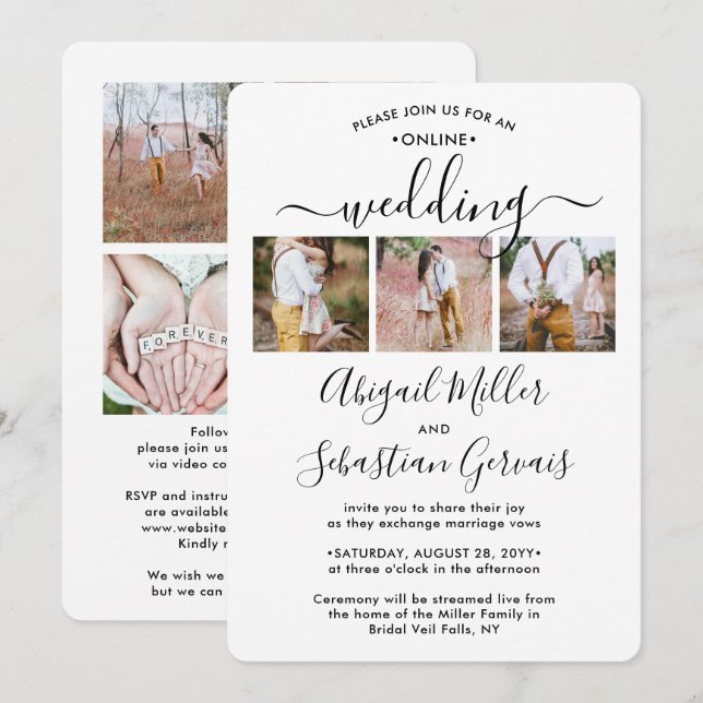 Convite 7 Cerimônia de Casamento Virtual Online Elegante (Frente/Verso)