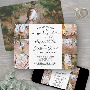 Convite 7 Colagem de Fotos Elegante Caligrafia Moderna Cas