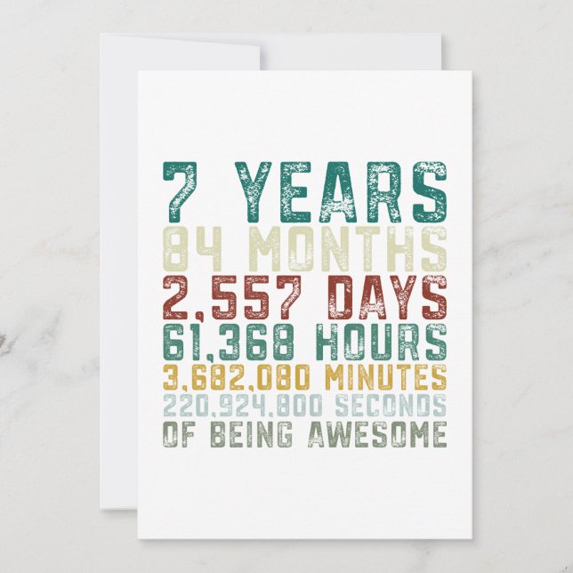 Convite 7 de 7o anos aniversário velho da menina do menino (Frente)