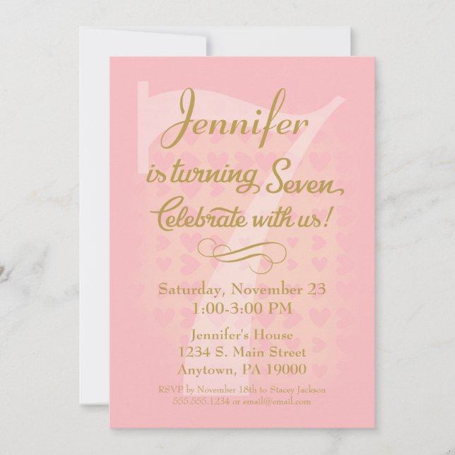 Convite 7 de Aniversário Chamando Raparigas Rosa Dourado C (Frente)