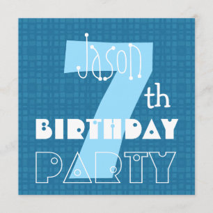 Convite 7 de Aniversário do Menino Branco Azul de Sete An