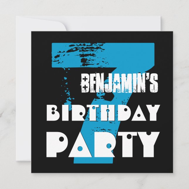 Convite 7 Festa de aniversário Design Grunge De 7 Anos (Frente)