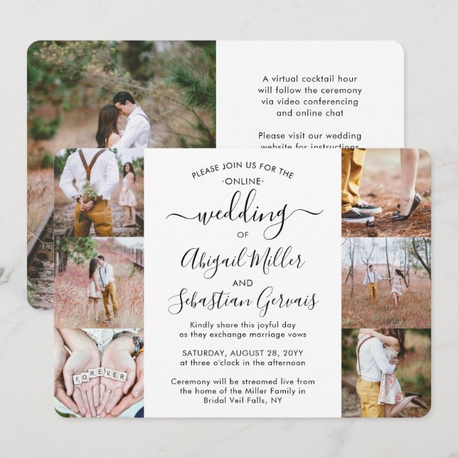 Convite 7 Foto da Cerimônia Online Livestream do Casamento (Frente/Verso)