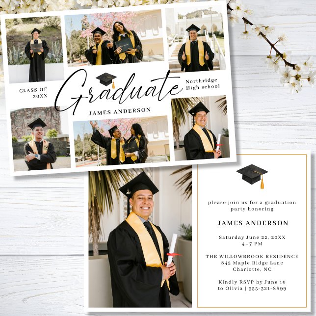 Convite 7 Photo Modern Stylish Collage Graduation Party (Criador carregado)