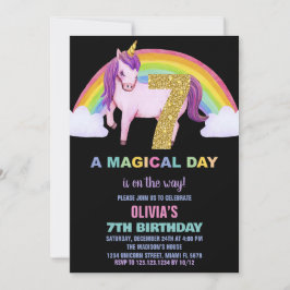 Convite 7 Rainbow Unicorn Aniversações de Aniversário Glit