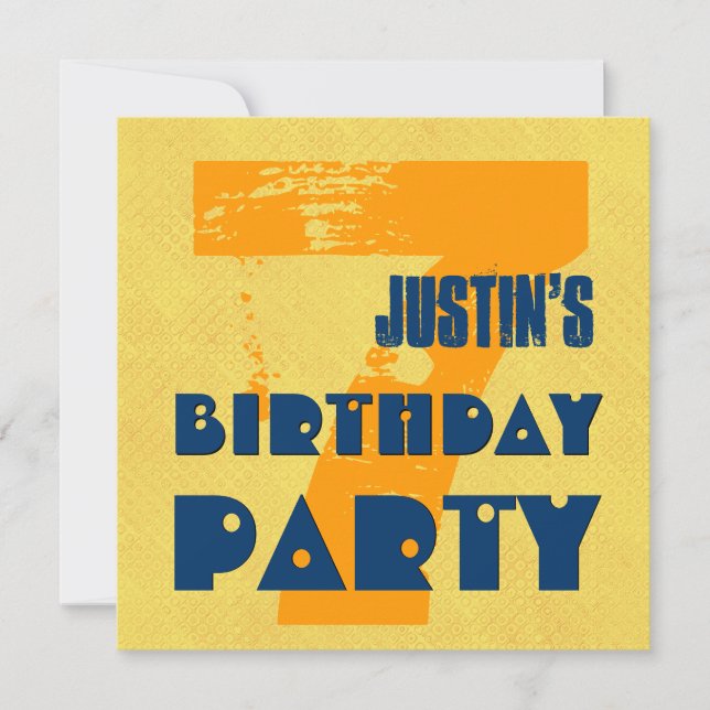 Convite 7o Design do Grunge da criança de 7 anos da festa (Frente)