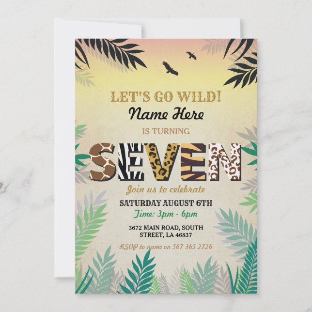 Convite 7o O JARDIM ZOOLÓGICO do safari da festa de (Frente)