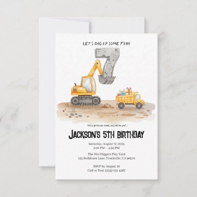 Convite 7th Birthday Construction Boy Birthday Invitation (Frente)