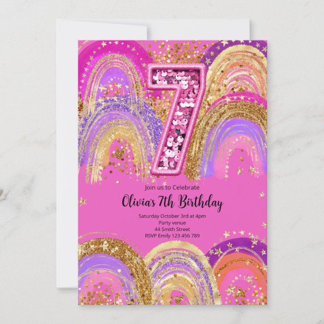 Convite 7th Birthday Girls Invitation (Frente)