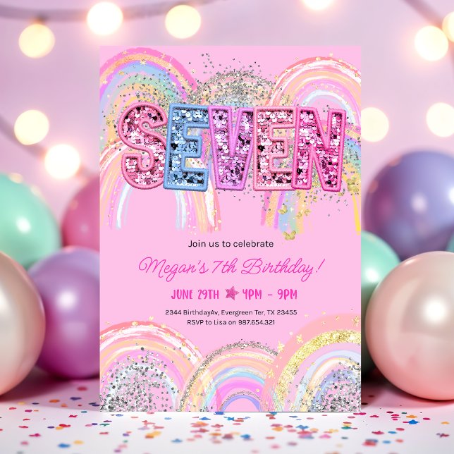 Convite 7th Birthday Rainbow Invitation (Criador carregado)