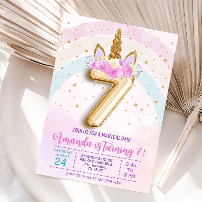 Convite 7th birthday unicorn invitation, Editable seventh  (Criador carregado)
