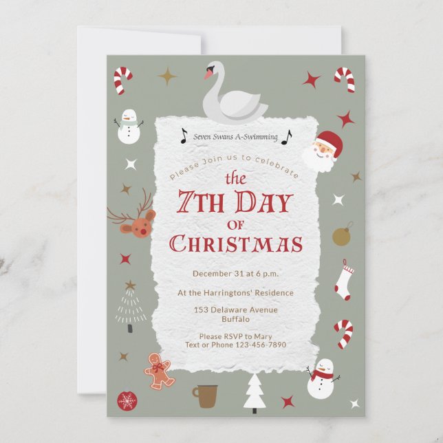 Convite 7th Day of Christmas Retro New Year's Eve Party (Frente)