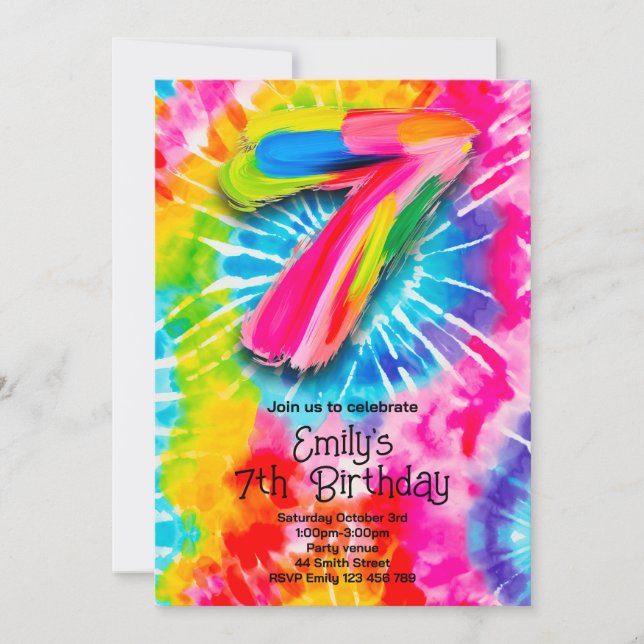 Convite 7th Tie Dye Birthday (Frente)