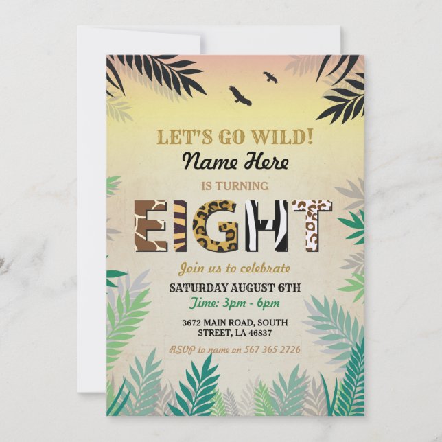 Convite 8ª Festa de aniversário Safari ZOO Convidado (Frente)