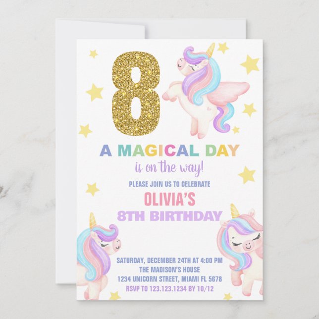 Convite 8ª Voz do Arco-Íris Unicorn Aniversário (Frente)